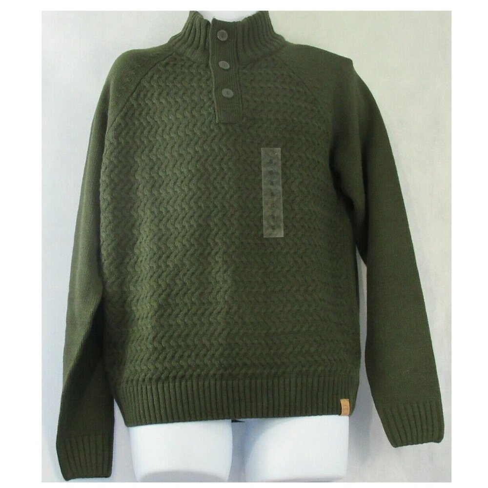 Weatherproof Vintage Men's Basket-Stitch 1/4 Button Sweater, Olive Green, Small